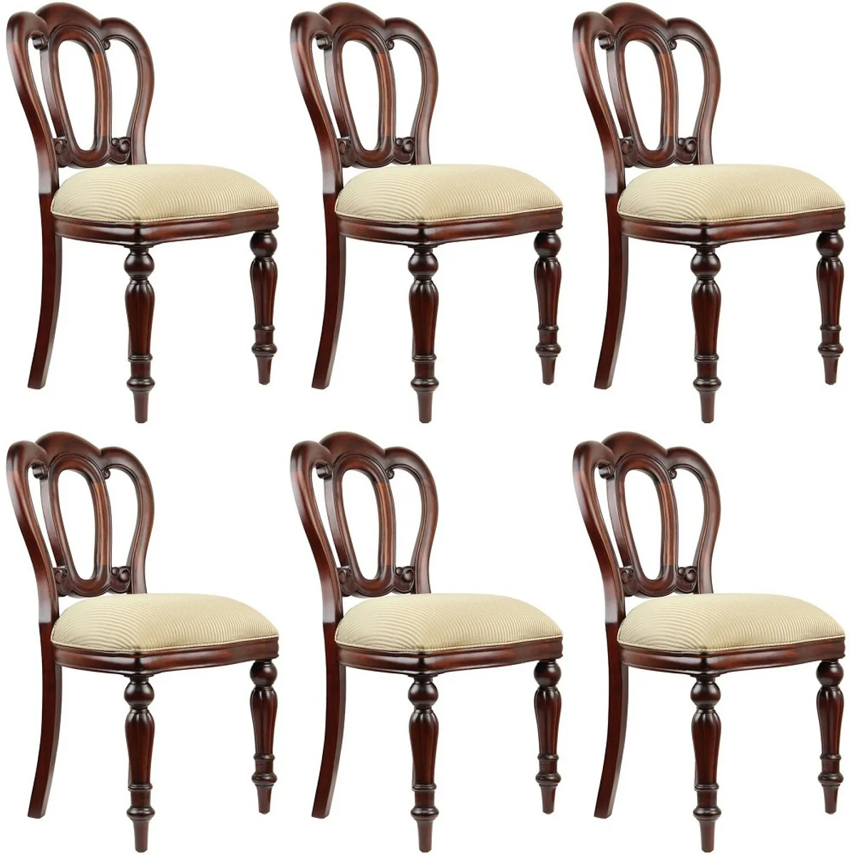 Luxury Baroque Mahogany Dining Chair Set of 6 Gold / Dark Brown - Baroque Furniture