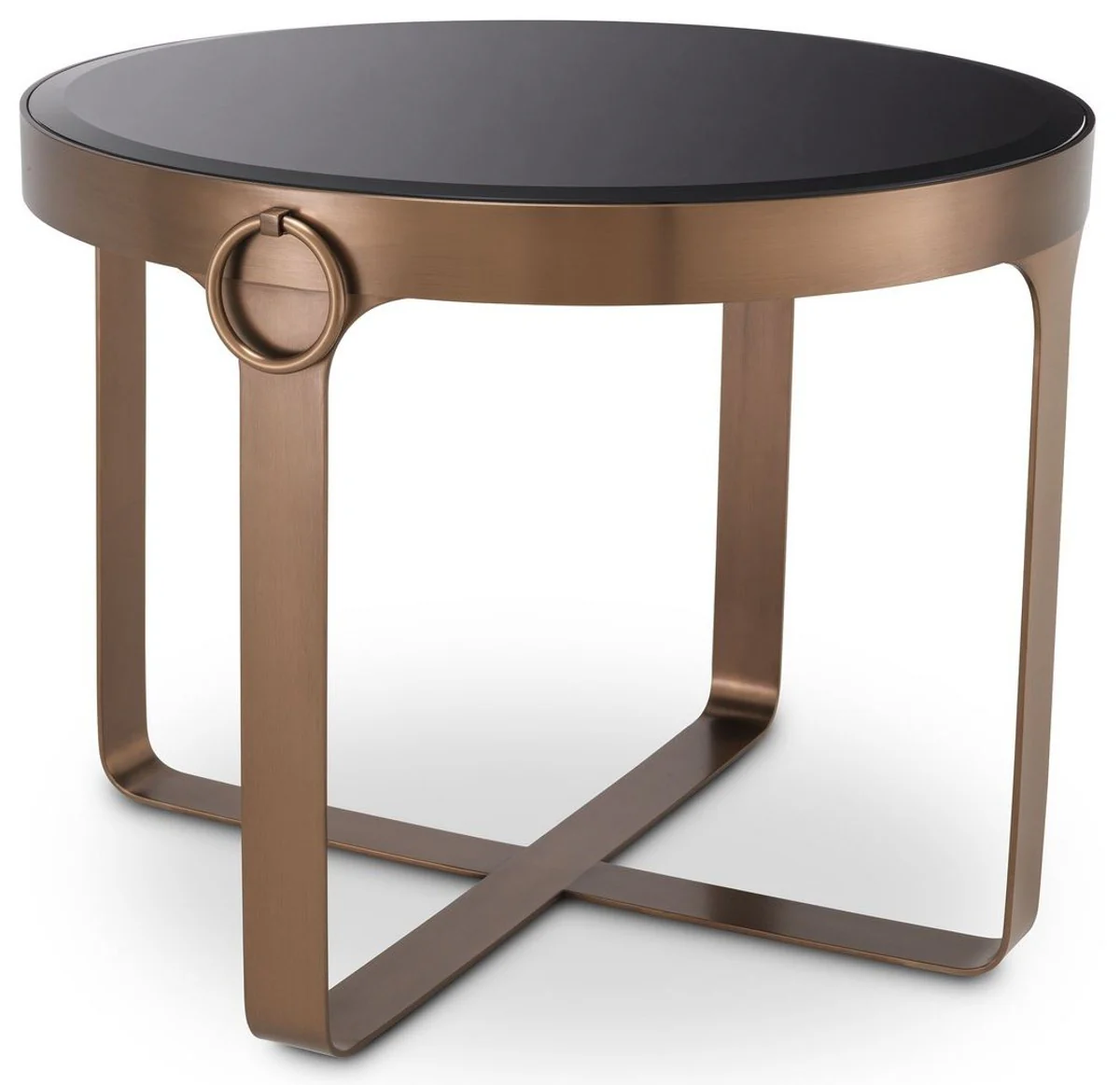 Luxury side table copper / black Ø 60 x H. 47 cm - Round stainless steel table with glass top - Living room furniture - Luxury furniture