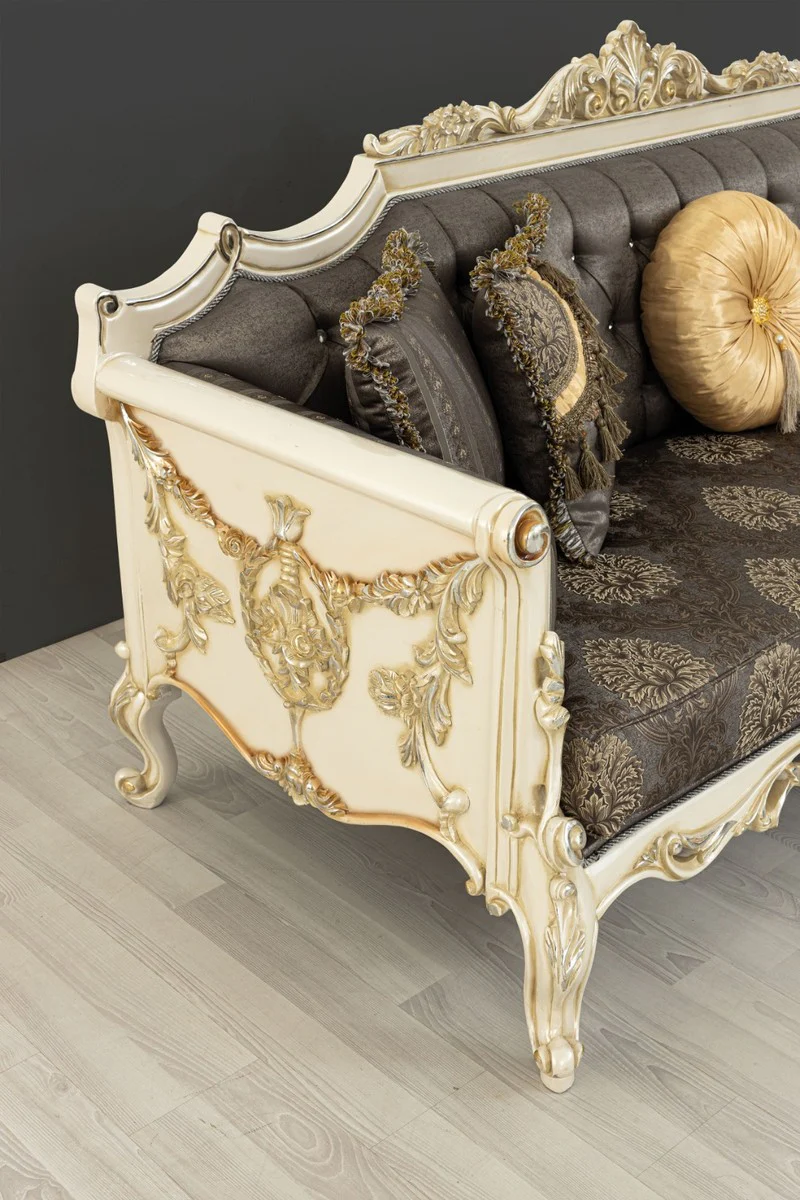Luxury Baroque Living Room Set Gray / Brown / White / Gold / Silver - 2 Sofas & 2 Armchairs & 1 Coffee Table - Handmade Baroque Living Room Furniture - Noble & Magnificent