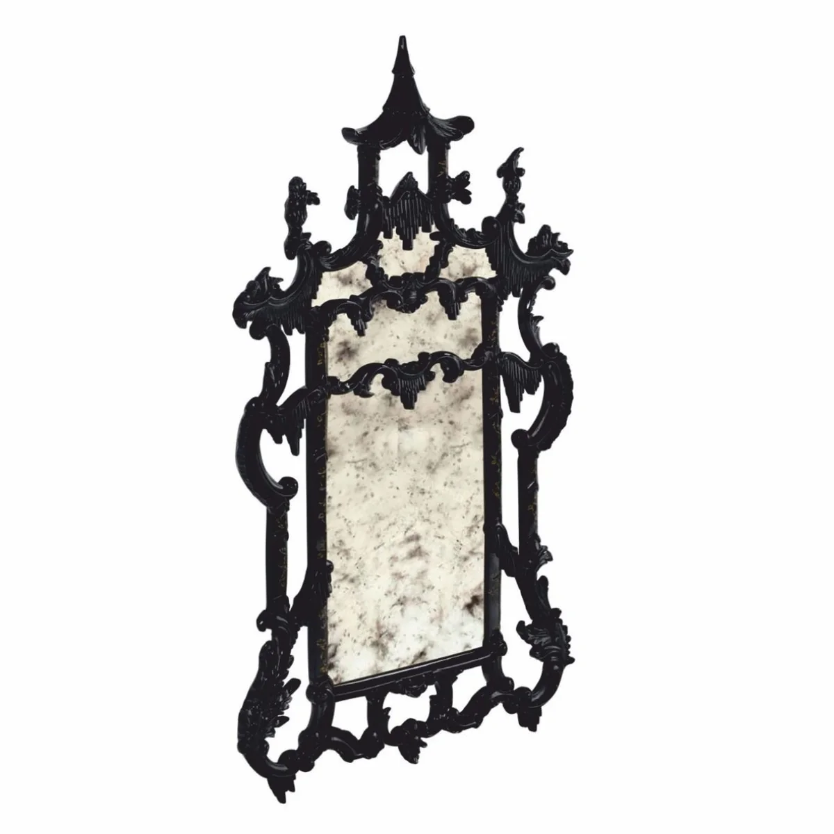 Luxury Baroque Chinese Style Mirror Black / Gold H. 134 cm - Baroque Style Furniture
