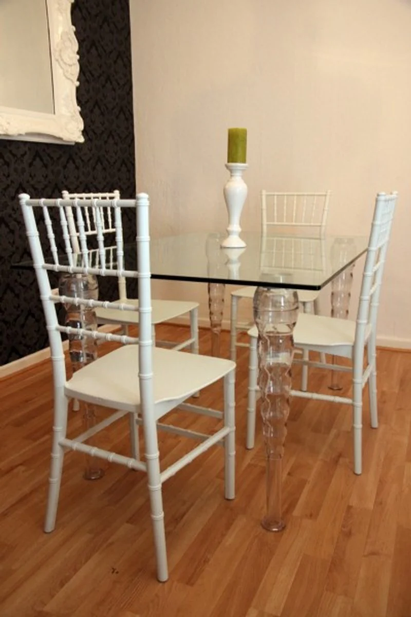 Designer Acrylic Dining Room Set - Ghost Chair Table - Polycarbonate Furniture - 1 Table + 4 Chairs - Designer Furniture White - Designer Furniture
