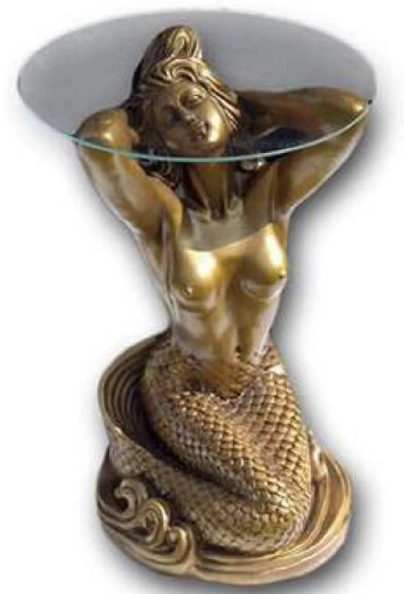 Art Nouveau side table Mermaid Gold H. 62 cm - Elegant table with round glass top - Baroque & Art Nouveau furniture