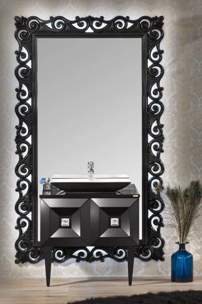 Luxury Baroque Bathroom Set Black - Vanity unit with sink and wall mirror - Magnificent bathroom furniture in the Baroque style