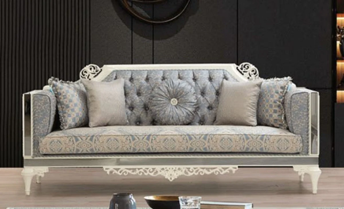 Luxury Baroque Sofa Gray / Beige / White - Magnificent living room sofa with decorative pillows - Baroque living room furniture