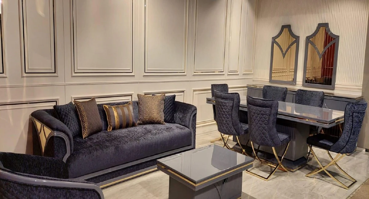 Luxury Art Deco Sofa Purple / Gray / Gold - Living Room Sofa - Hotel Sofa - Luxury Art Deco Living Room & Hotel Furniture