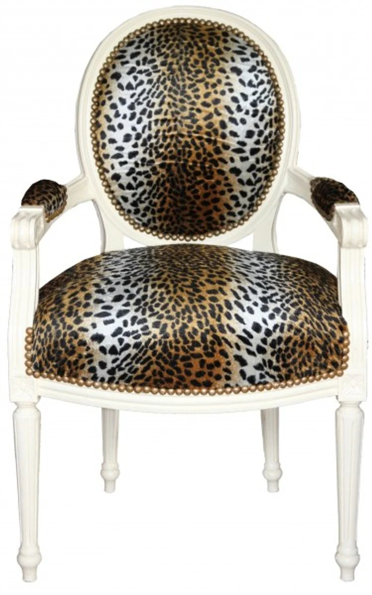 Barock Salon Stuhl Leopard Muster / Creme Mod2 Rund