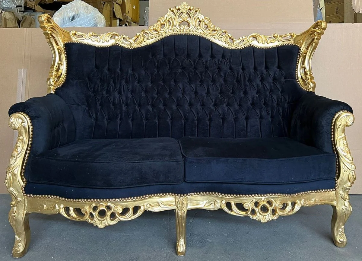 Baroque 2 Seater Sofa Black / Gold - Handmade Antique Style Living Room Sofa - Antique Style Living Room Furniture - Baroque Living Room Furniture - Noble & Magnificent