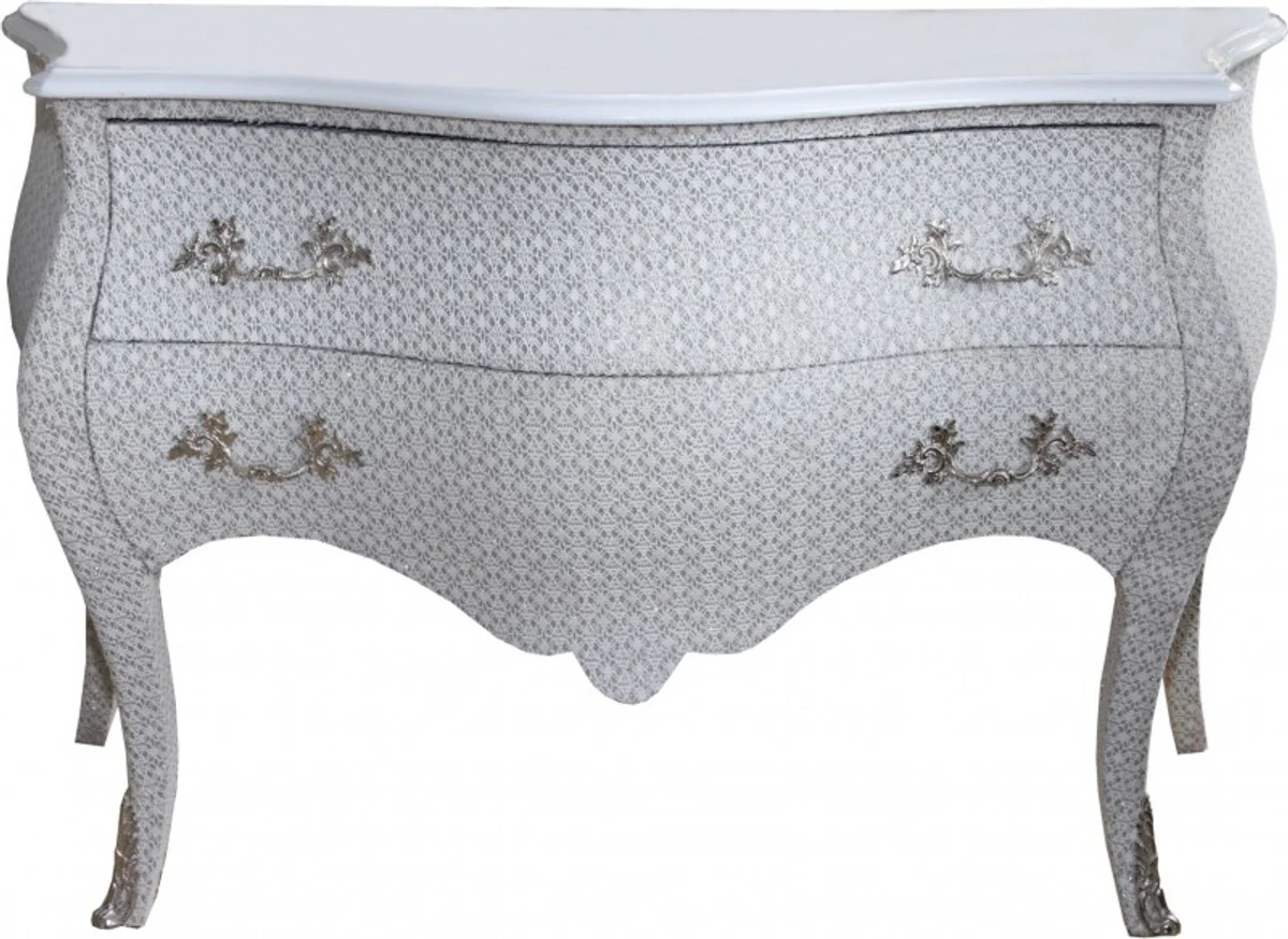 Baroque chest of drawers white / glitter look 130 cm Mod3 - furniture cabinet sideboard - limited edition