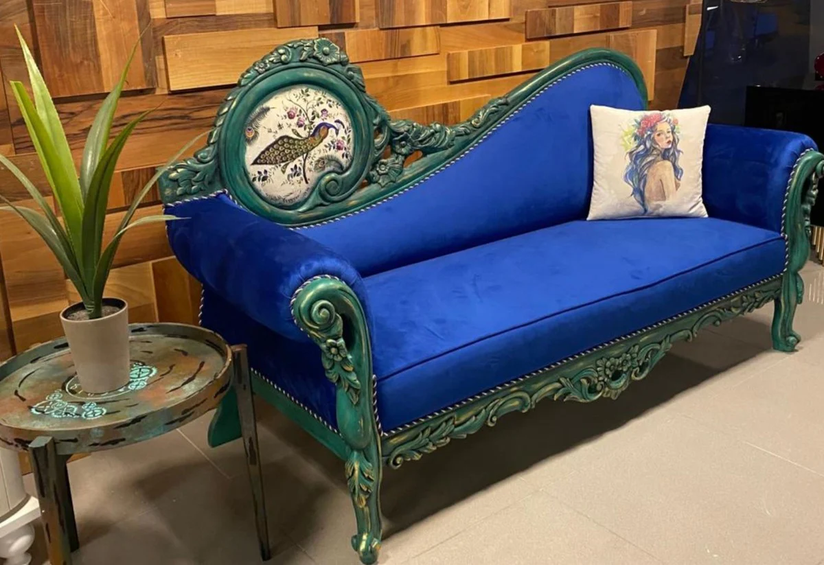 Luxury Baroque Sofa Blue / Multicolored / Green - Magnificent living room sofa in baroque style - Baroque living room furniture