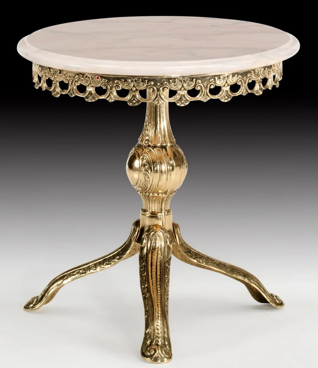 Luxury baroque side table gold / white - round bronze table with marble top - luxury furniture in baroque style - baroque style living room furniture - baroque furniture - noble & magnificent