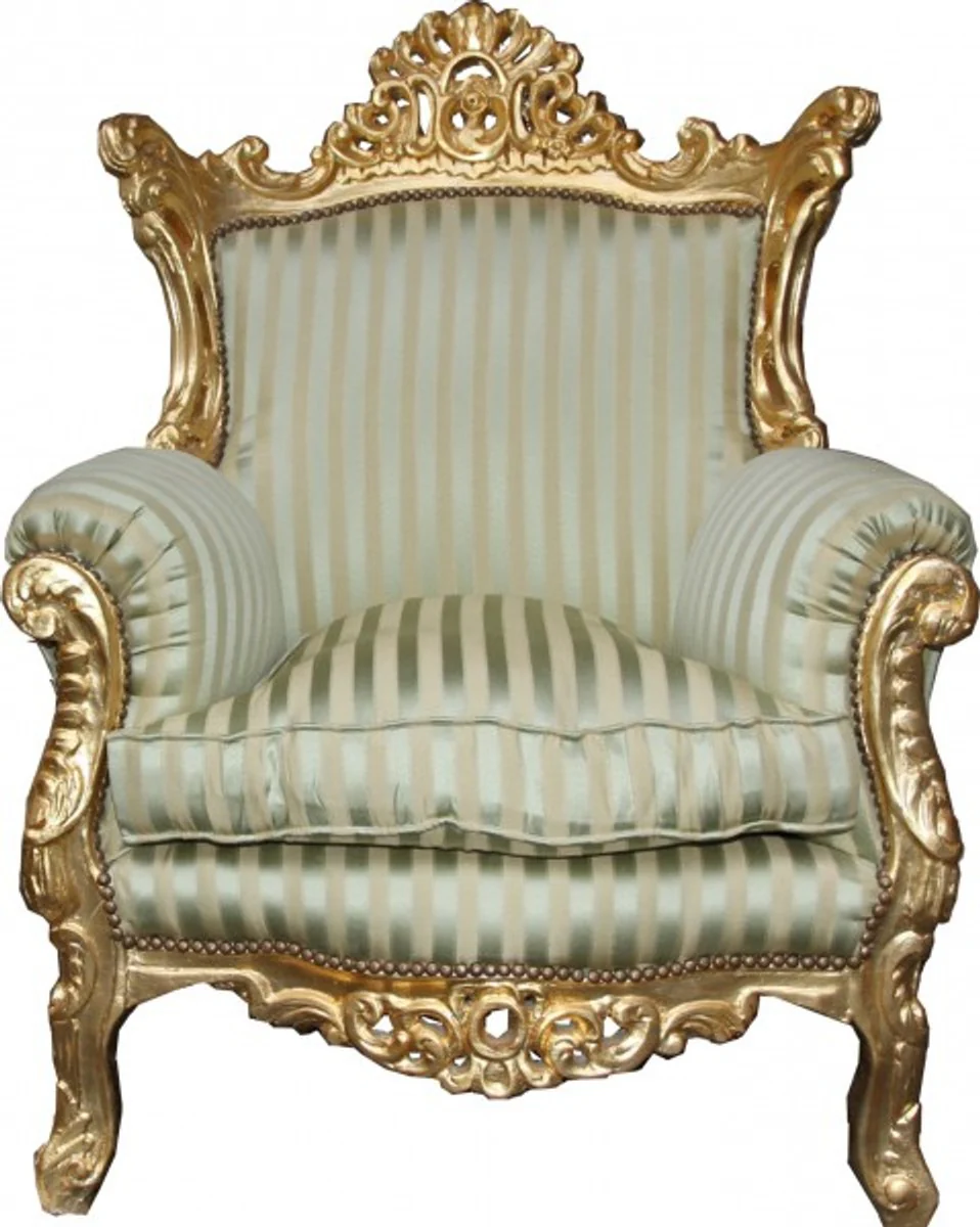 Barock Sessel Al Capone Mod2 Jadegrün / Beige / Gold 85 x 65 x H. 127 cm - Möbel im Antik Stil
