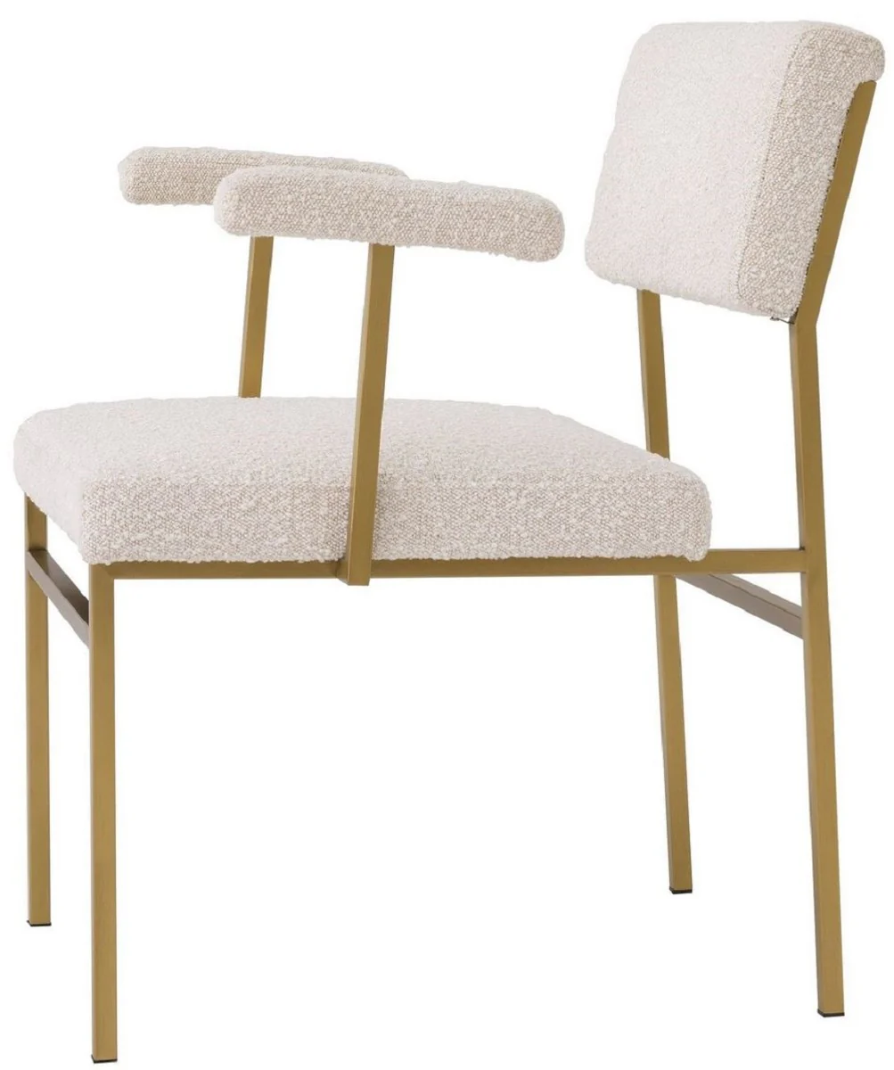 Luxury dining room chair cream / brass 64 x 67 x H. 84 cm - Elegant kitchen chair with armrests - Luxury dining room furniture