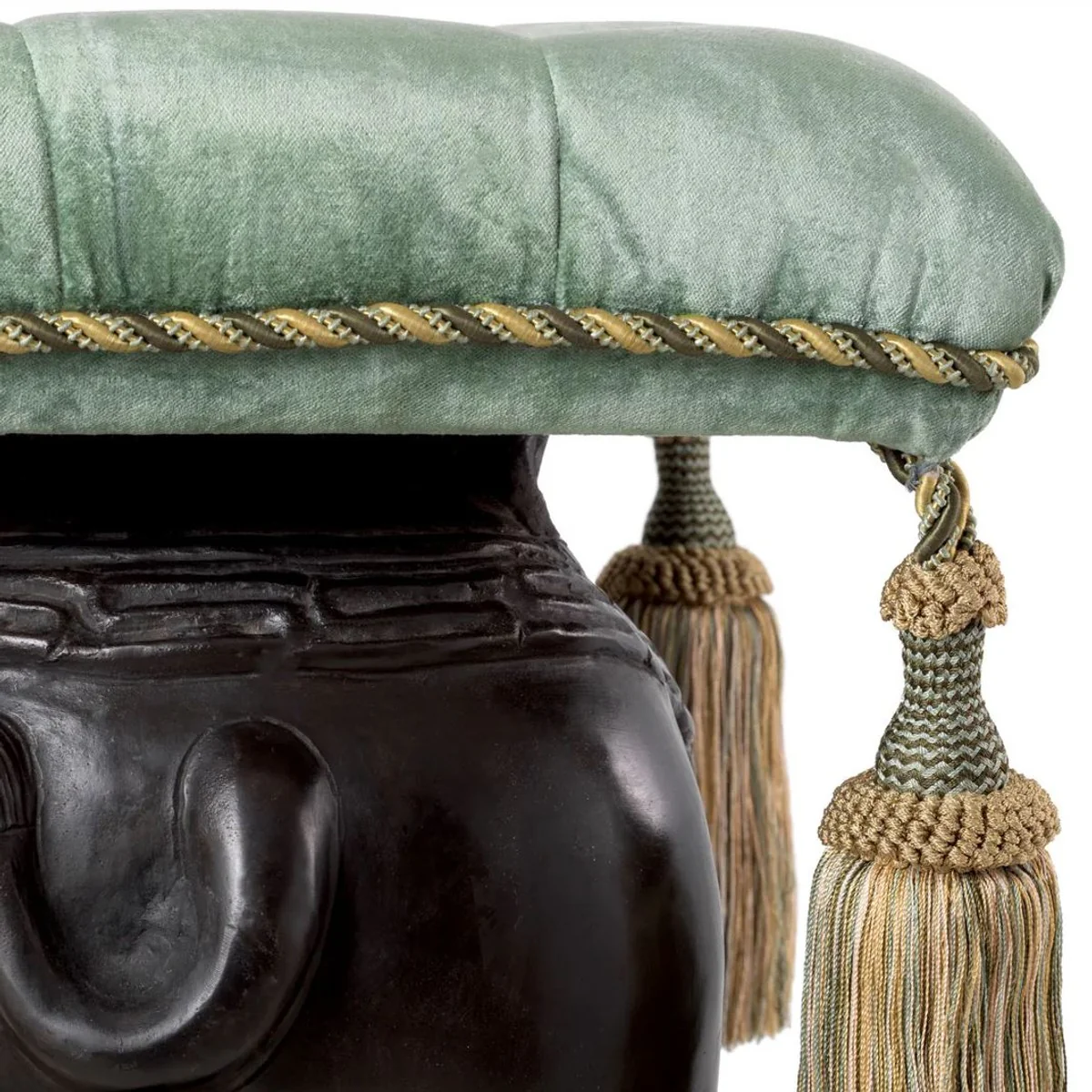 Luxury stool elephant bronze / turquoise / gold 58 x 40 x H. 55 cm - Padded aluminum stool with velvet fabric - Luxury furniture - Luxury quality