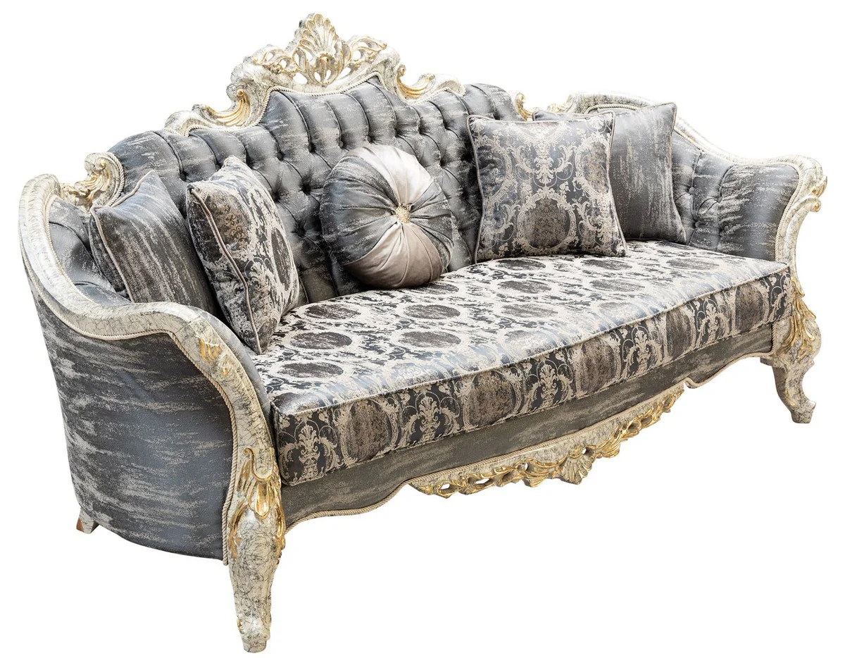 Luxus Barock Wohnzimmer Set Grau / Antik Weiß / Gold - 2 Barock Sofas & 2 Barock Sessel & 1 Barock Couchtisch - Luxus Wohnzimmer Möbel im Barockstil - Barock Möbel - Edel & Prunkvoll