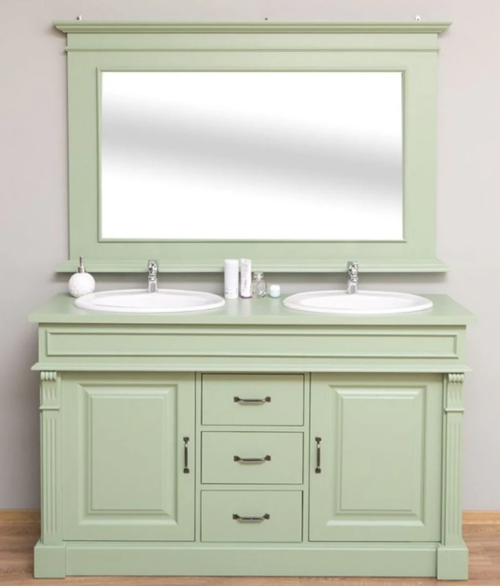 Country house style bathroom set light green - 1 double washbasin & 1 wall mirror - country house style bathroom furniture