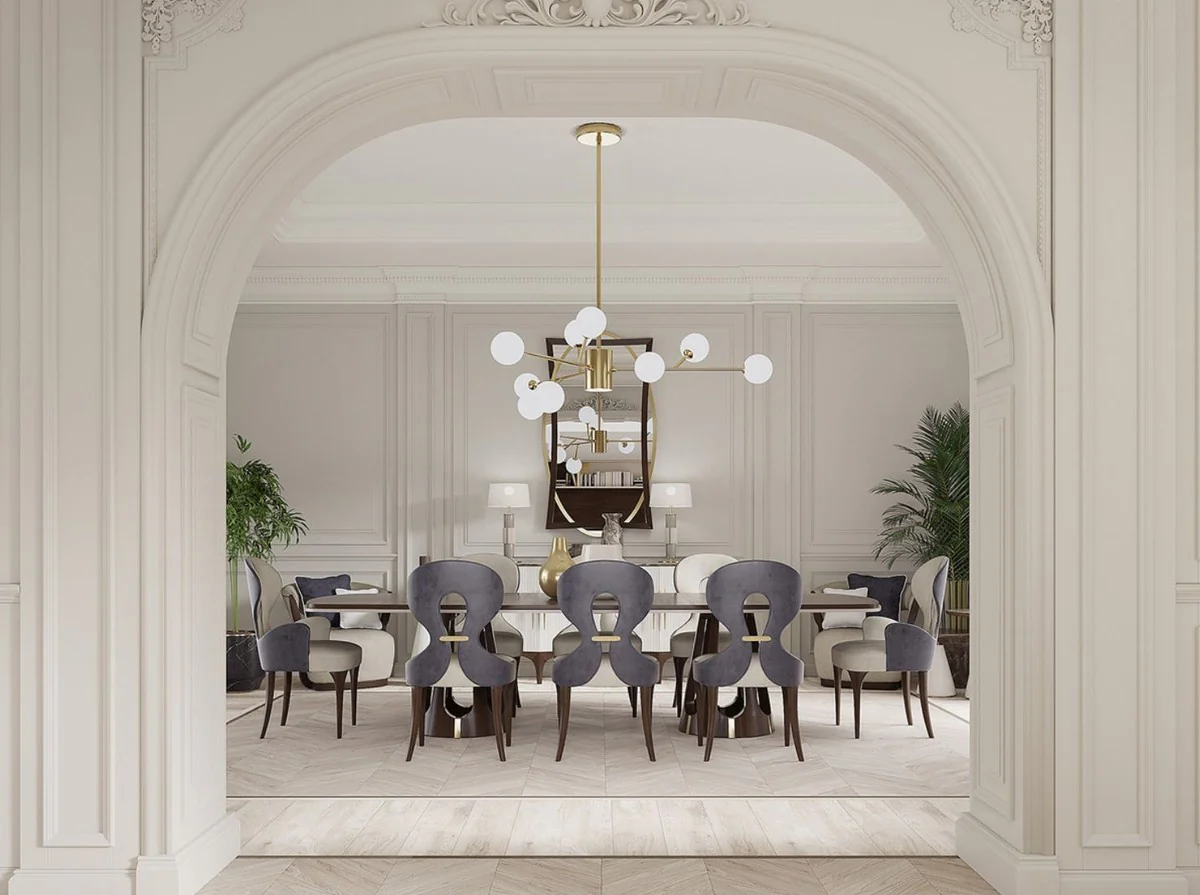 Luxury Art Deco Dining Room Set Gray / Purple / Brown / Gold - 1 Luxury Art Deco Dining Table & 8 Luxury Art Deco Dining Room Chairs - Art Deco Dining Room Furniture - Luxury Quality - Made in Italy