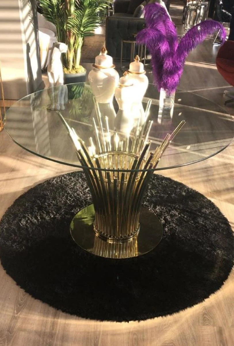 Luxury dining table gold Ø 100 x H. 75 cm - Round dining room table with tempered glass top - Dining room furniture - Kitchen furniture - Luxury furniture