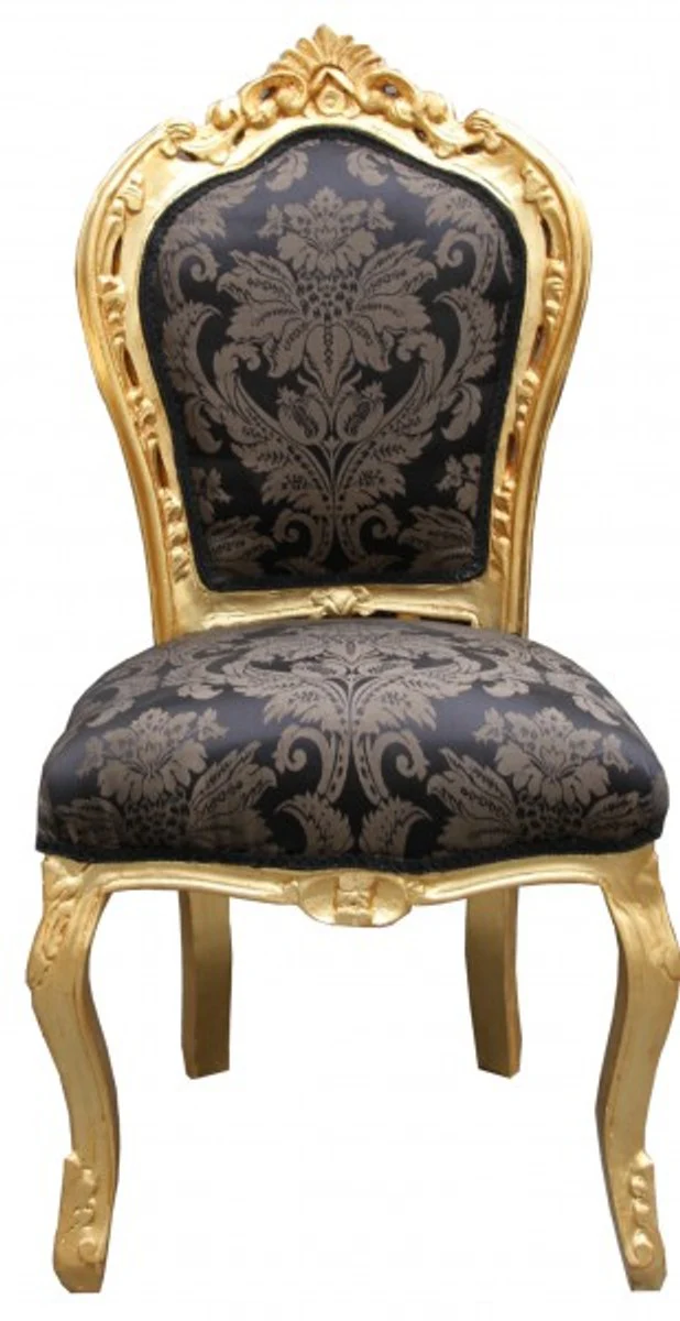 Baroque dining room chair black pattern / gold without armrests - antique furniture