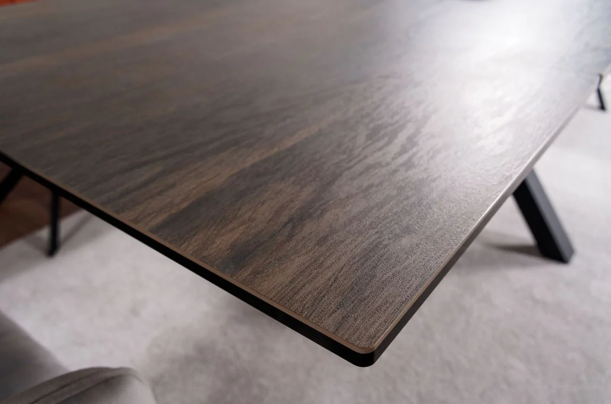 Luxury dining table with hardened glass ceramic table top in wood look brown / matt black 160-240 x 90 x H. 76 cm - Extendable kitchen table - Dining room furniture - Luxury furniture