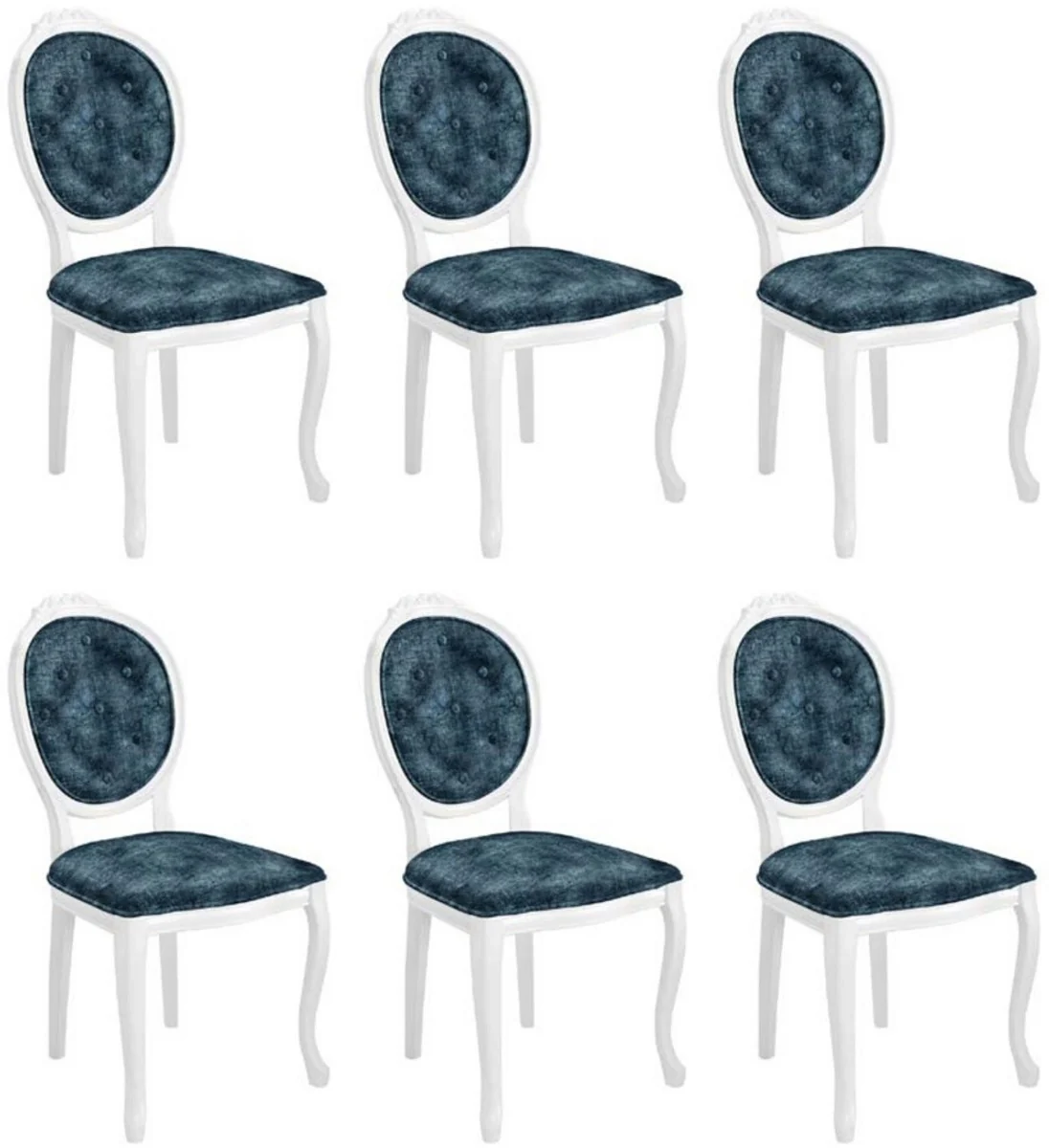 Baroque Dining Room Chair Set Blue / White - 6 Handmade Kitchen Chairs in Baroque Style - Baroque Dining Room Furniture