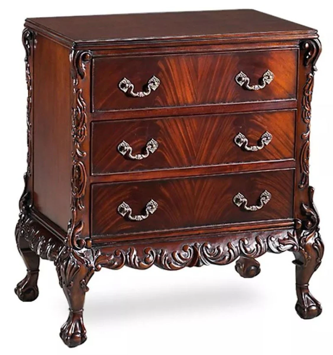 Luxury Baroque nightstand dark brown / silver - Magnificent Baroque bedside table with 3 drawers - Luxury bedroom furniture in Baroque style - Baroque furniture - Baroque furnishings