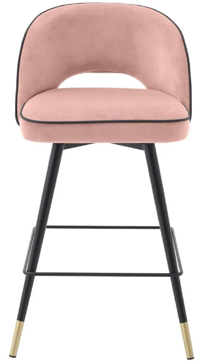 Luxury bar chair set pink / black / brass 51 x 52 x H. 103 cm - Bar chairs with swivel seat and elegant velvet fabric - Luxury bar furniture