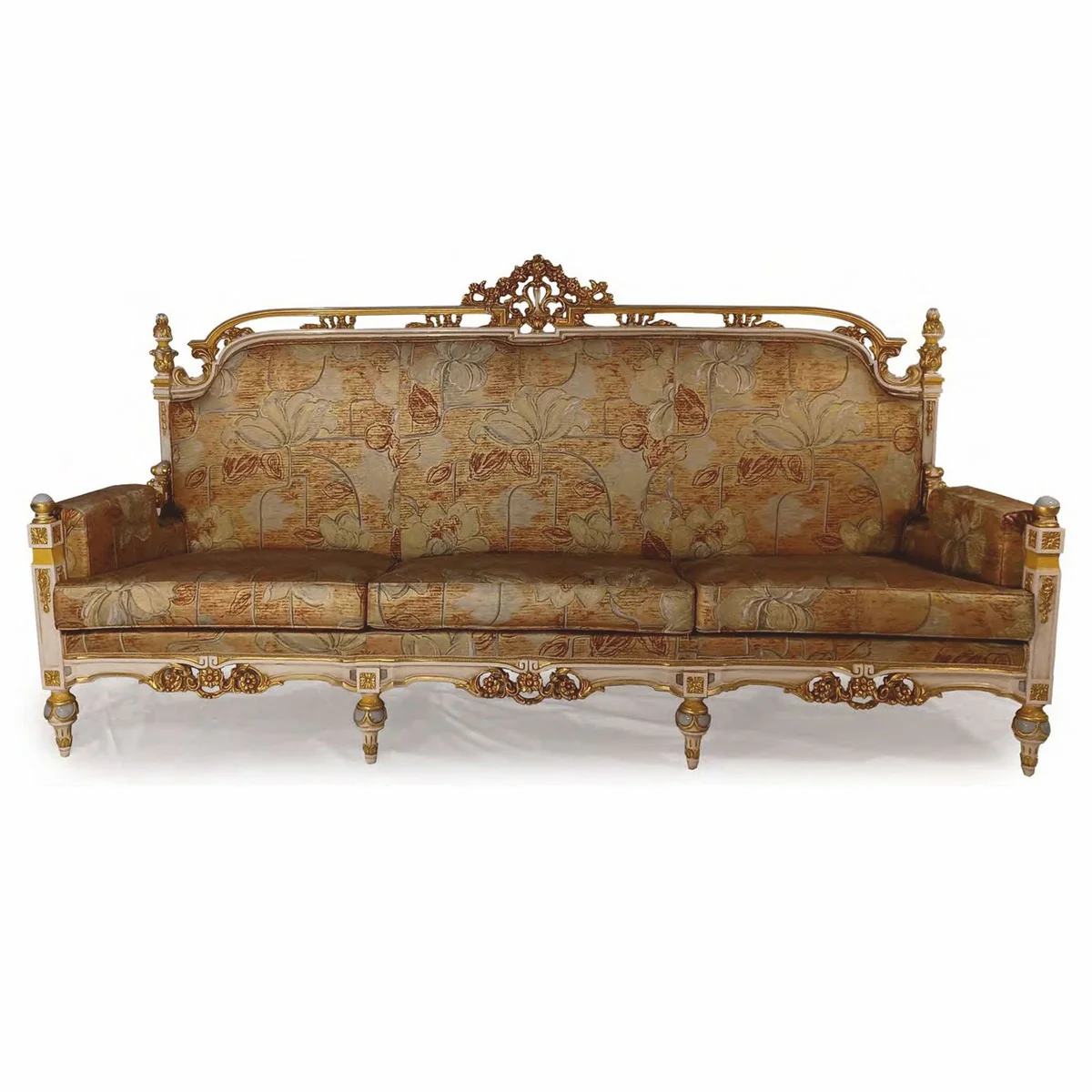 Luxus Barock Sofa Grau / Hellblau / Gold 251 cm - Made in Italy