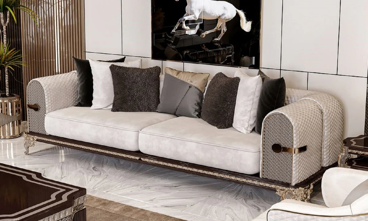 Luxury Baroque Sofa Cream / Gray / Dark Brown / Gold