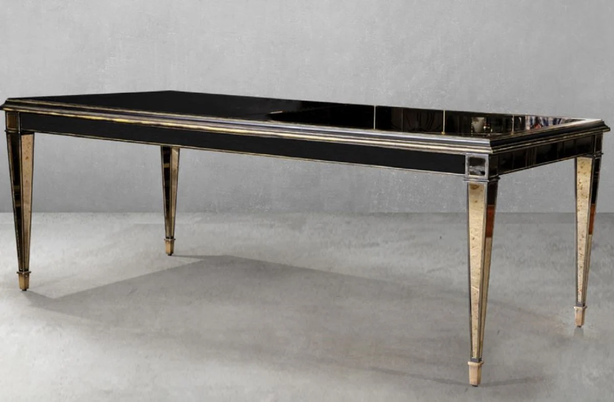 Luxury Art Deco dining table black / brass 213 x 99 x H. 77.5 cm - Mirrored kitchen table in Art Deco style - Luxury Art Deco dining room furniture