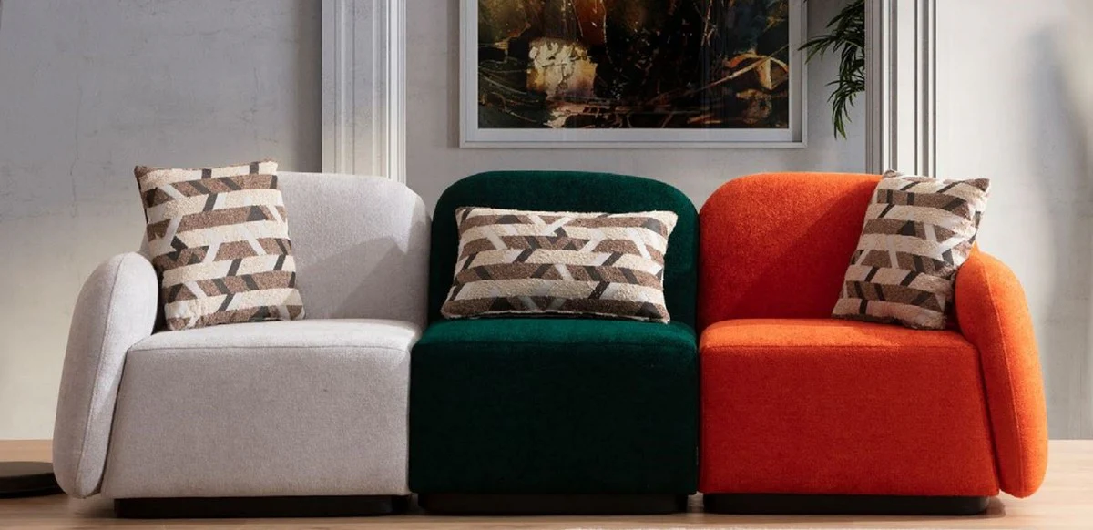 Luxury 3-seat sofa gray / green / orange / black 275 x 60 x H. 77 cm - Modular 3-piece living room sofa - Hotel sofa - Living room furniture - Hotel furniture - Luxury furniture