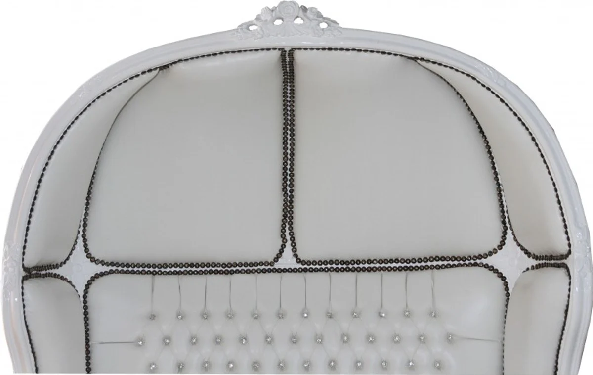 Baroque 2 Seater Balloon Sofa White Leather Look / White - Living Room Couch Furniture Lounge Wedding