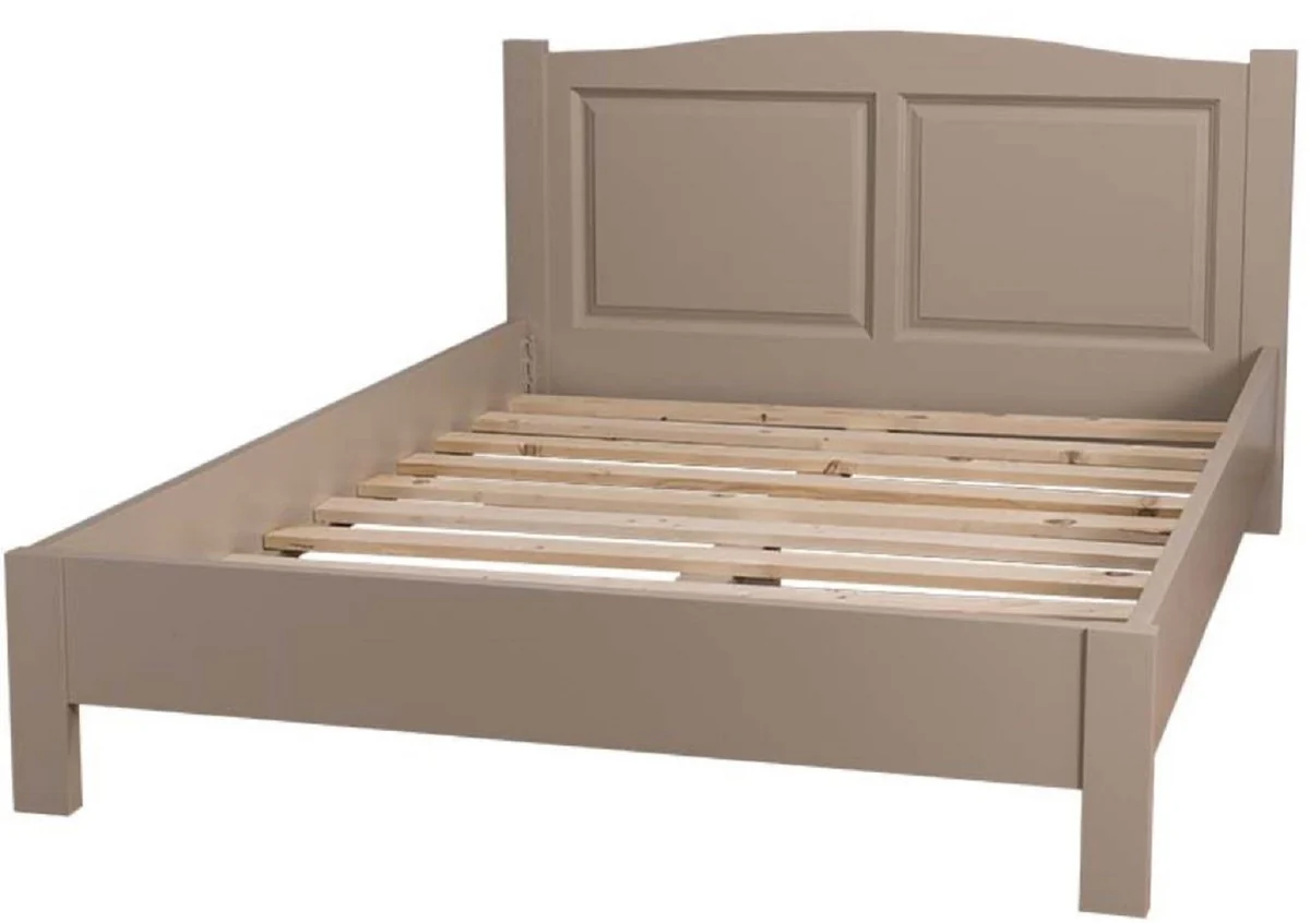 Country house style bed taupe 160 x 200 cm - solid wood double bed - country house style bedroom furniture