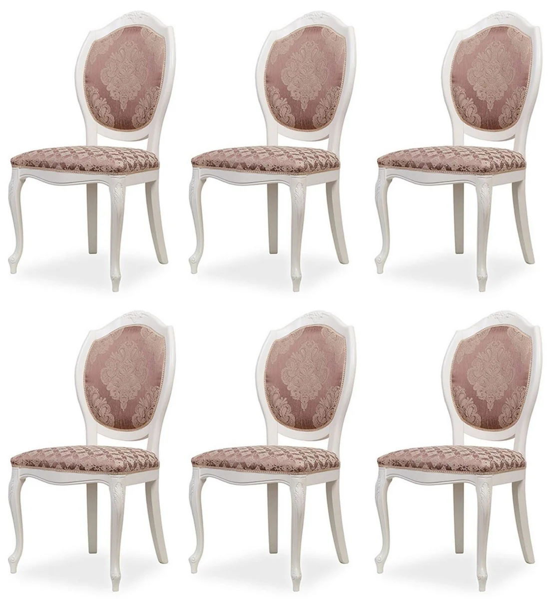 Luxury Baroque Dining Room Chair Set of 6 Purple / Beige / White - Baroque Style Kitchen Chairs - Magnificent Luxury Dining Room Furniture in Baroque Style - Noble & Magnificent