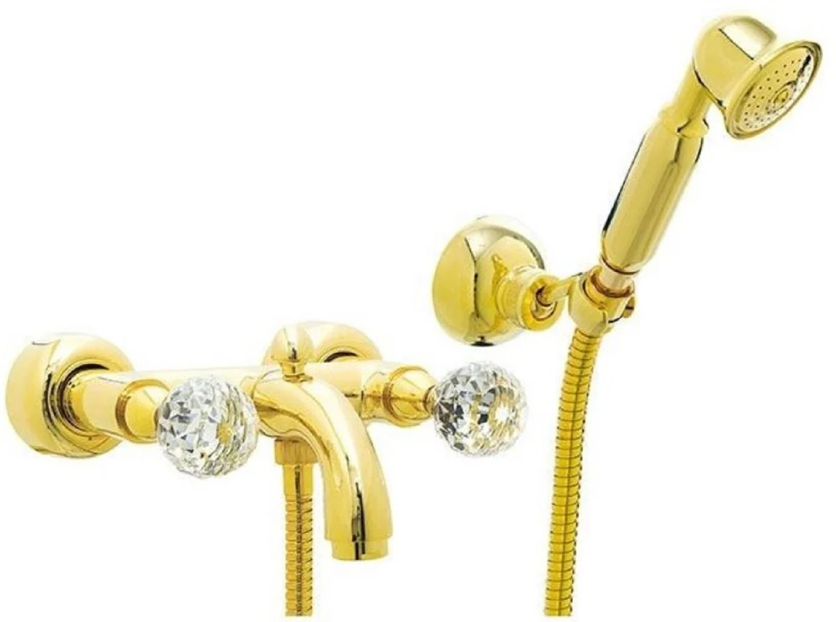 Luxury bathtub mixer with hand shower and gold hose - exposed bath mixer with Swarovski crystal glass - luxury bathroom accessories - Made in Italy