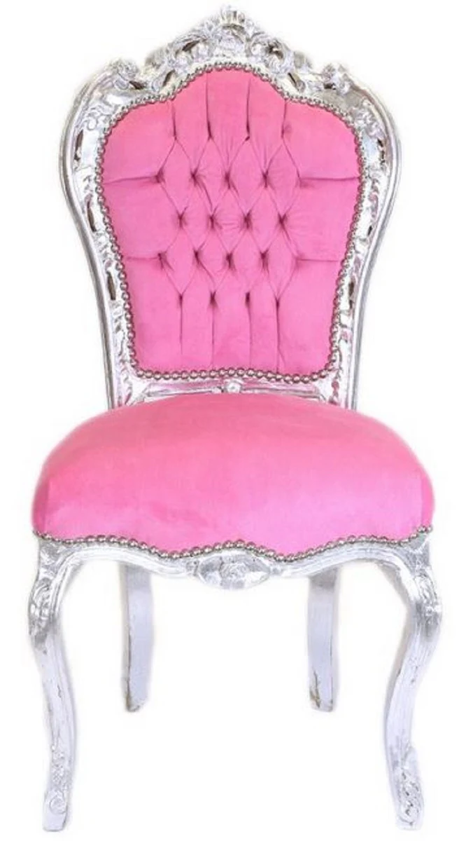 Baroque dining room chair pink / silver - handmade antique style chair with elegant velvet fabric - dining room furniture in baroque style - baroque furniture
