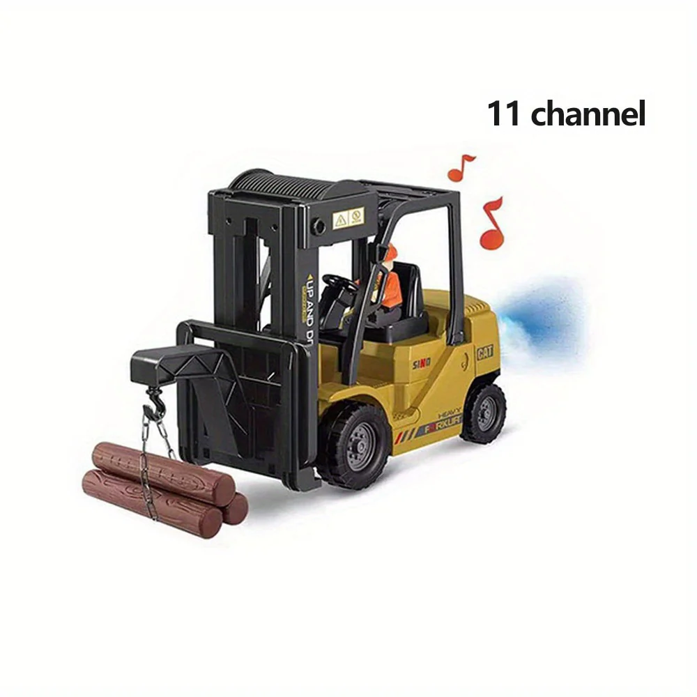 Wiederaufladbares 2,4-GHz-Gabelstapler-Kran-Modellauto mit drahtloser Fernbedienung – anhebbares Spray-Simulation-klingendes technisches Fahrzeugspielzeug – perfektes Geschenk für Jungen!