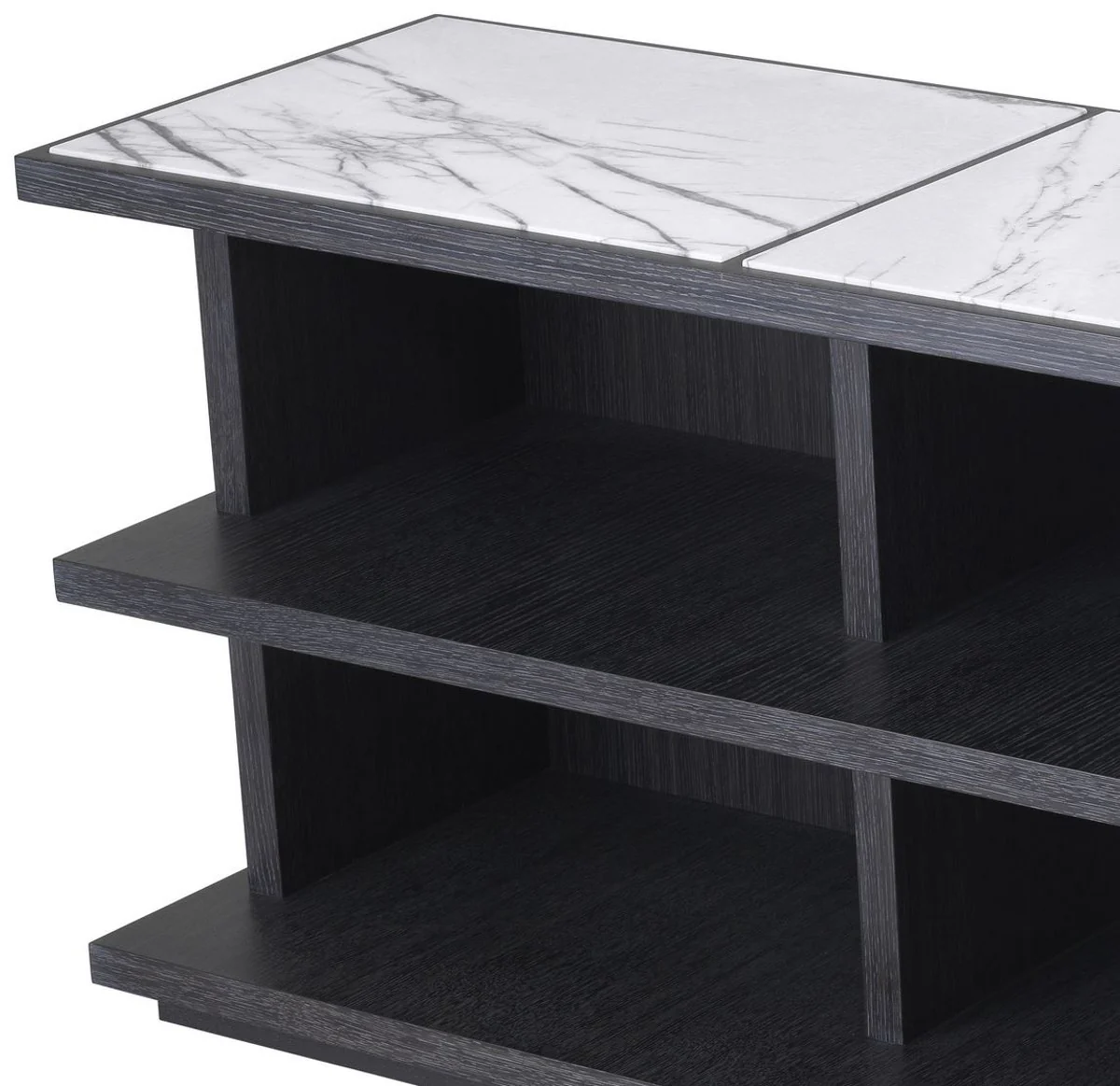 Luxury shelf cabinet anthracite gray / white / lilac 220 x 55 x H. 80 cm - Elegant solid wood cabinet with 3 shelves and marble tops - Luxury living room furniture