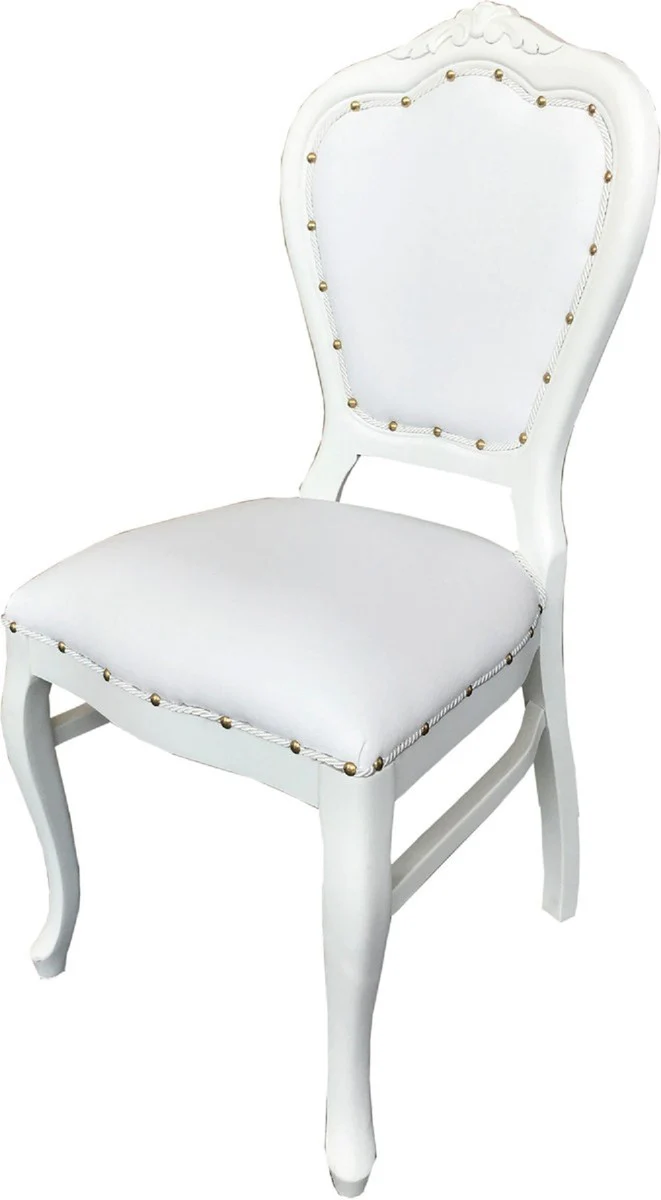 Luxury Baroque dining room set white / white 45 x 47 x H. 99 cm - 4 handmade dining chairs with faux leather - Baroque dining room furniture