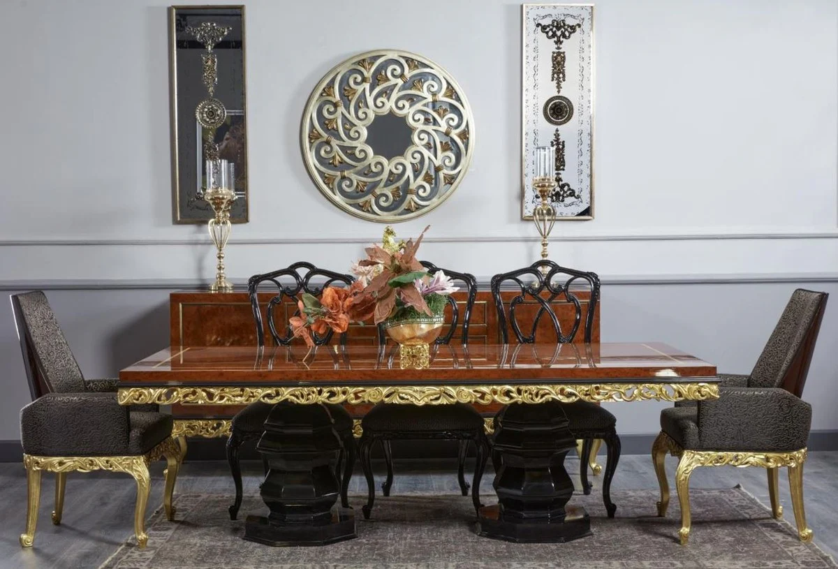 Luxury Baroque Dining Room Chair with Armrests Gray / Dark Brown / Gold H. 116 cm - Baroque Furniture