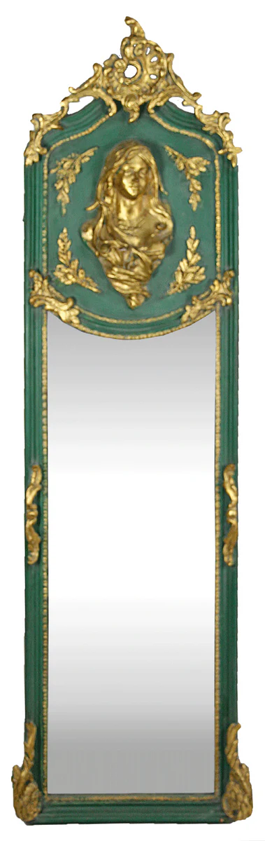 Luxus Barock Wandspiegel Madonna Grün / Gold 55 x H. 175 cm - Massiv und Schwer - Antik Stil Spiegel