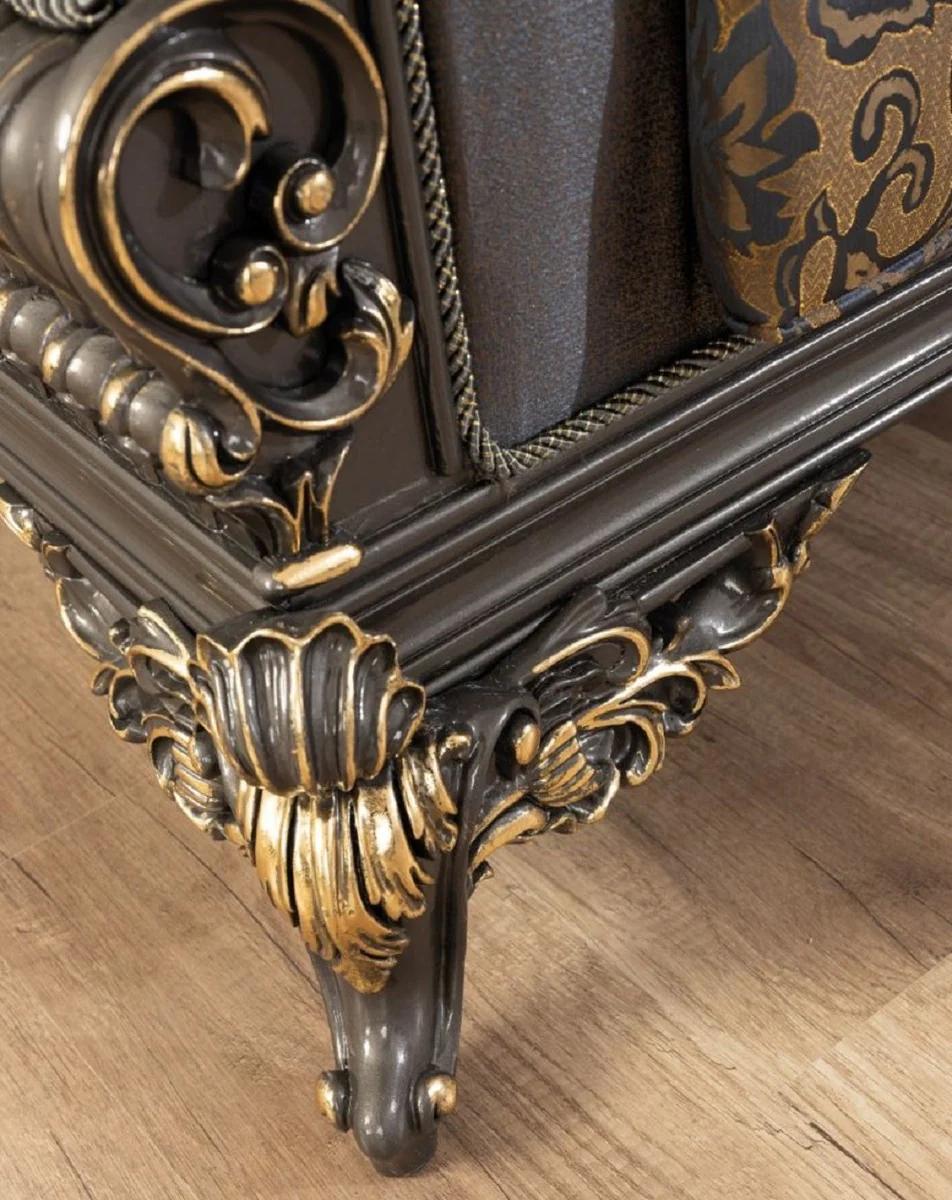 Luxury Baroque Sofa Blue / Gray / Gold 235 x 93 x H. 115 cm - Magnificent handmade living room sofa with decorative pillows - Baroque living room furniture