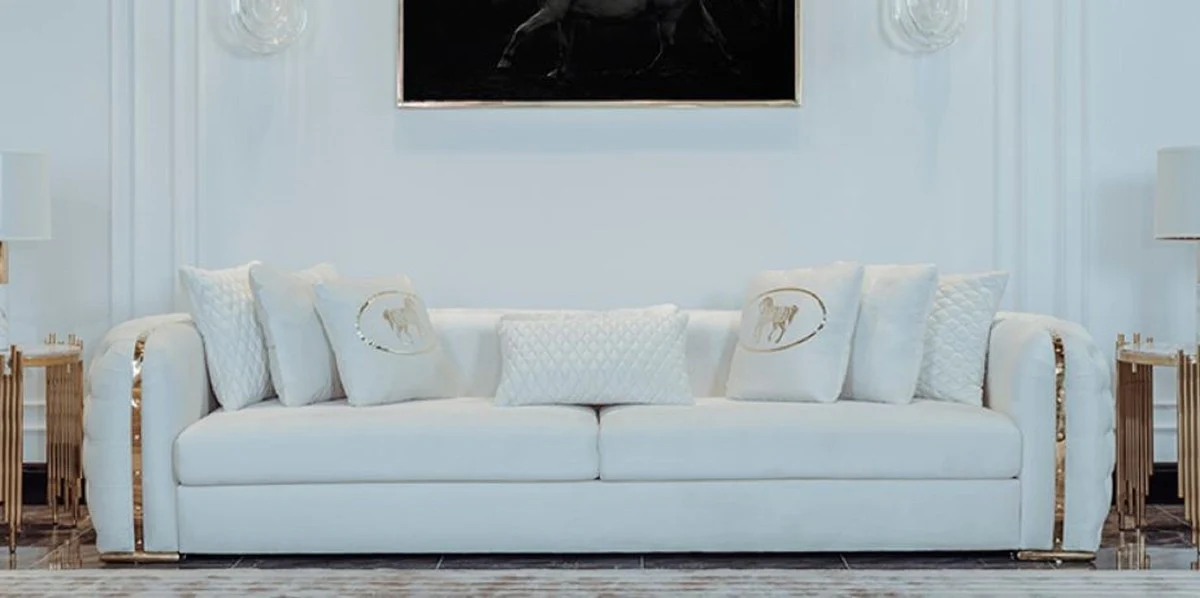 Luxury sofa white / gold 265 x 83 x H. 73 cm - Modern living room sofa - Living room & hotel furniture - Luxury collection