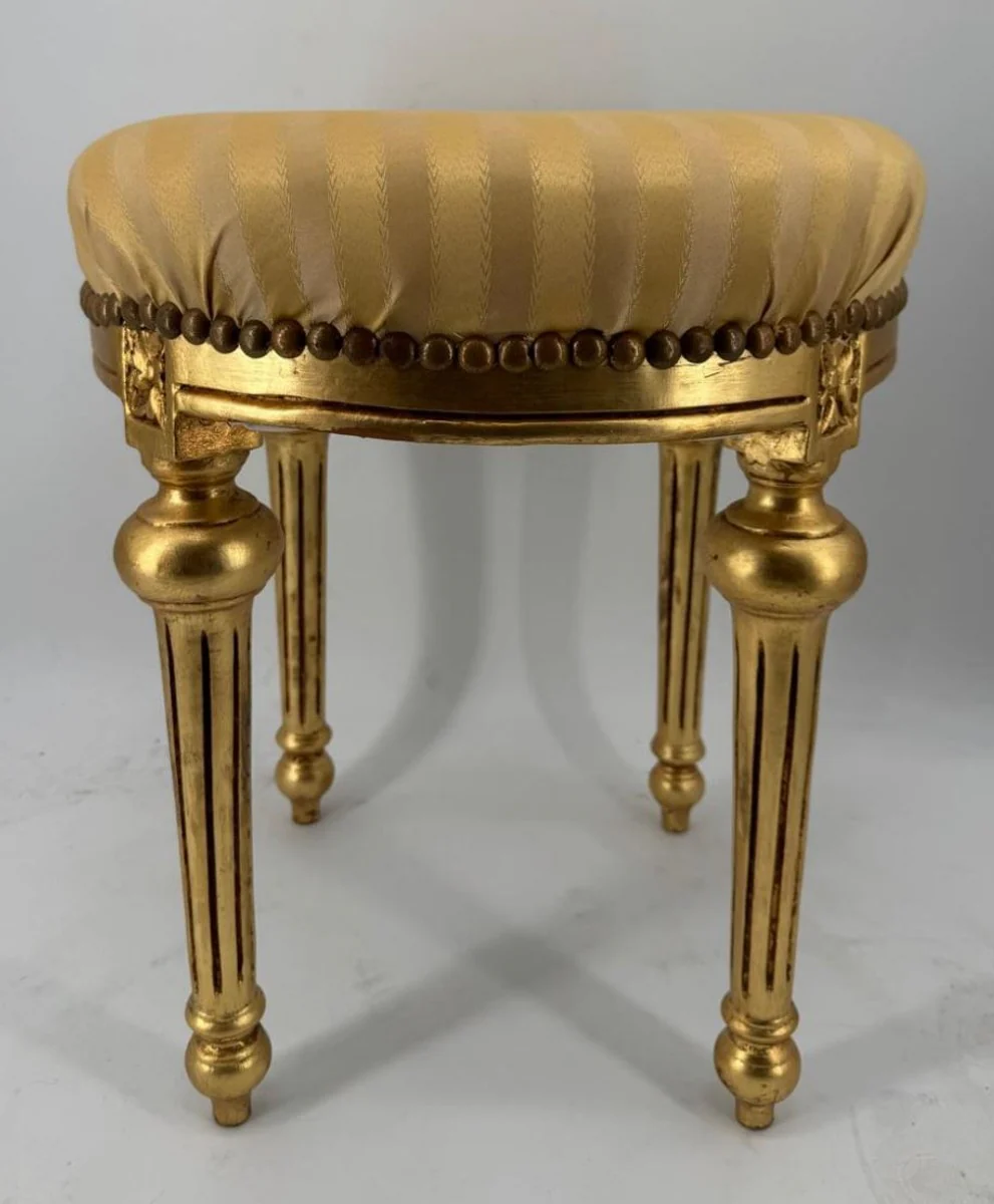 Barock Hocker Gold / Antik Gold H. 53 cm - Runder Barockstil Sitzhocker