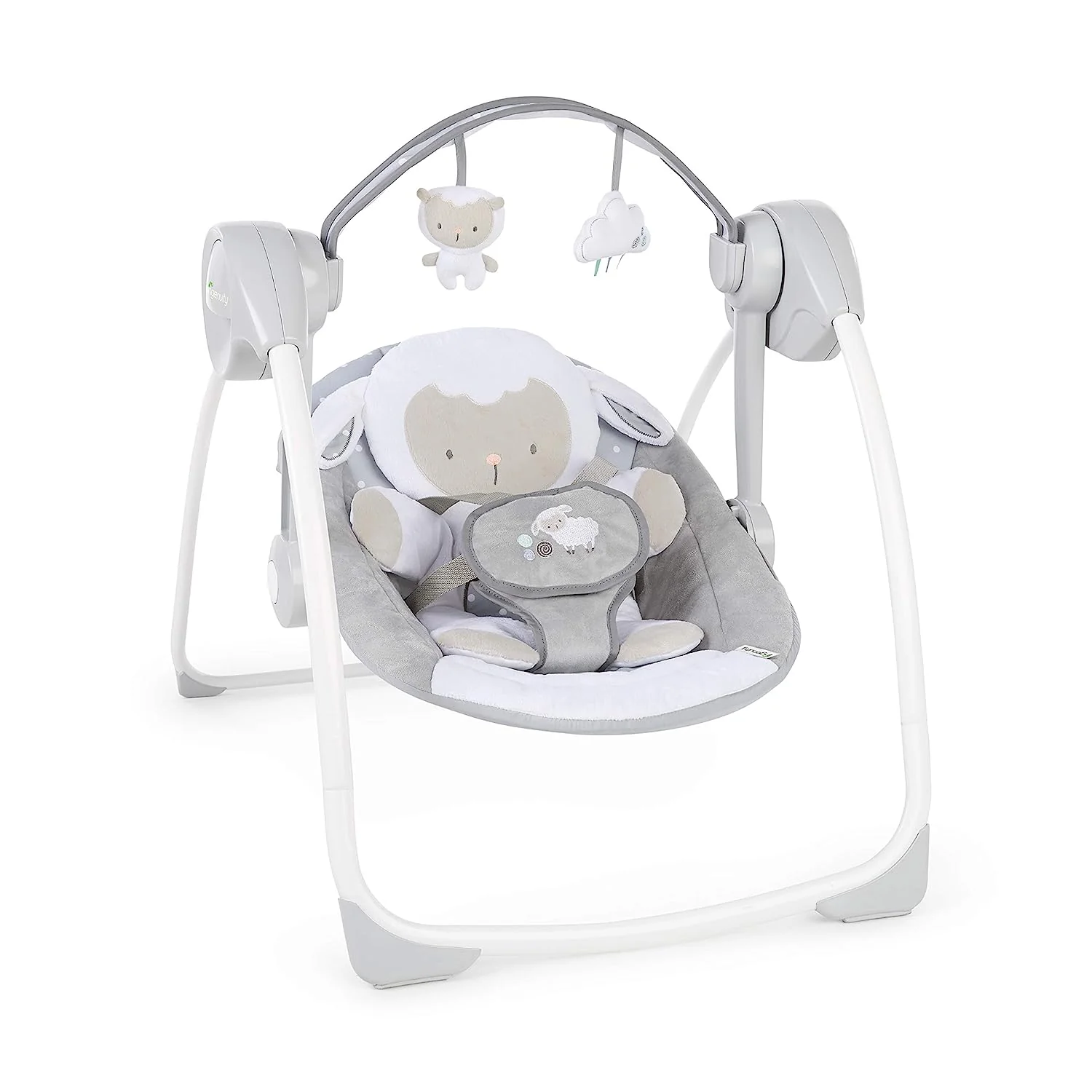 Ingenuity Soothe 'n Delight, kompakte, tragbare 6-Gang-Plüsch-Babyschaukel mit Musik, einfach zusammenklappbar, 0–9 Monate, 28–9 kg (Cozy Kingdom)