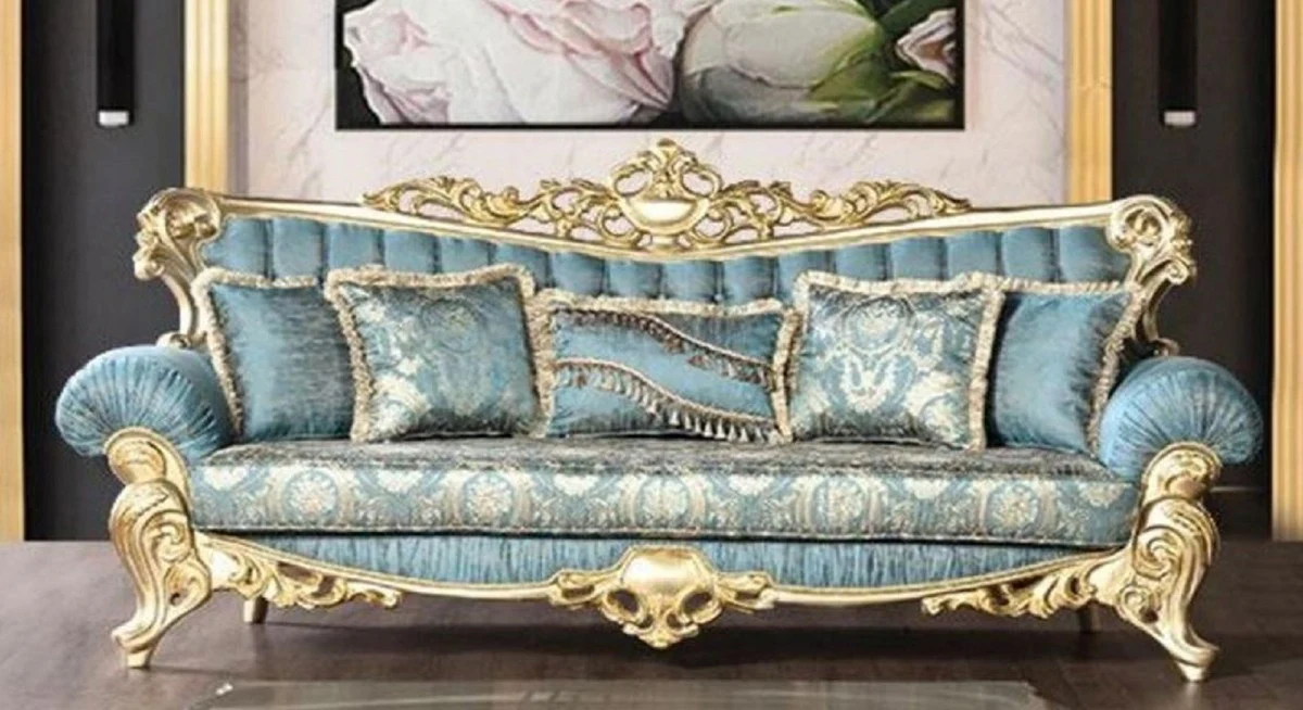 Luxury baroque living room sofa turquoise / gold 233 cm