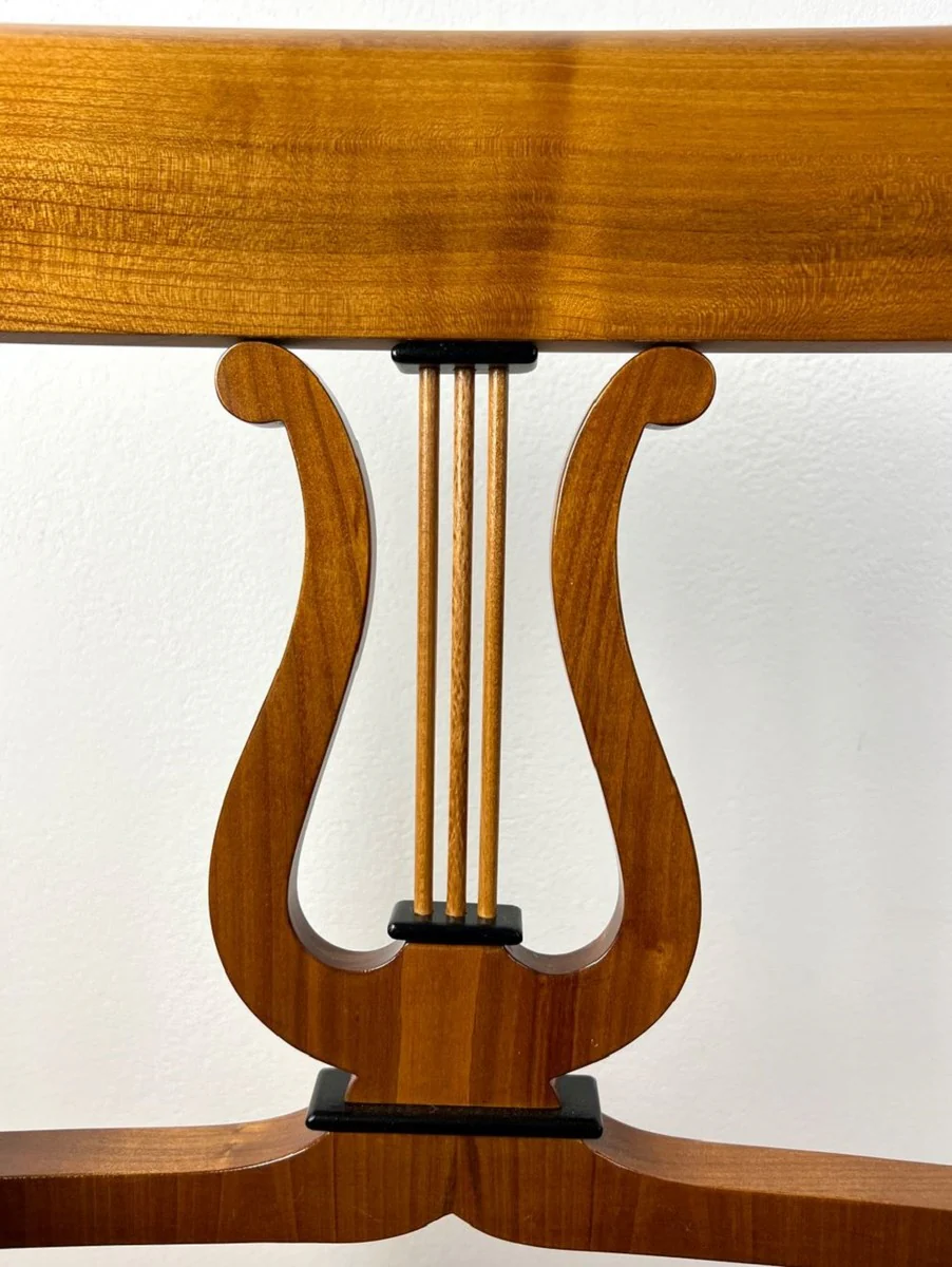 Luxury Biedermeier dining room chair with armrests and stripes brown / black 58 x H. 90 cm - Solid wood kitchen chair - Solid wood dining room furniture - Biedermeier dining room furniture