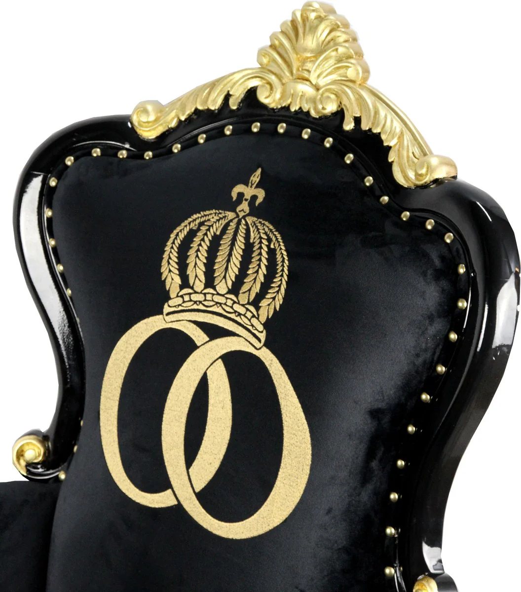 Pompöös by Luxury Baroque Armchair Bergere Black / Gold with Gold Crown - Pompööser Baroque Armchair designed by Harald Glööckler