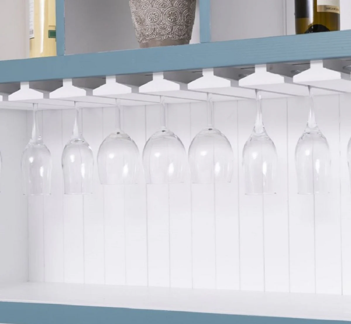 Country house style solid wood bar cabinet blue / white 103 x 36 x H. 210 cm - Solid wood wine cabinet in country house style - Solid wood bar furniture - Country house style bar furniture