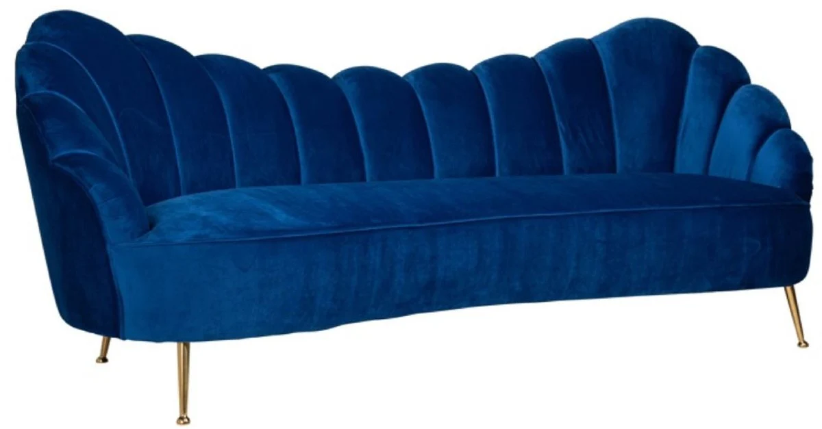Luxury velvet sofa blue / gold 230 x 94 x H. 90 cm - Living room sofa with elegant velvet fabric - Living room furniture - Luxury furniture - Living room furnishings - Luxury furnishings