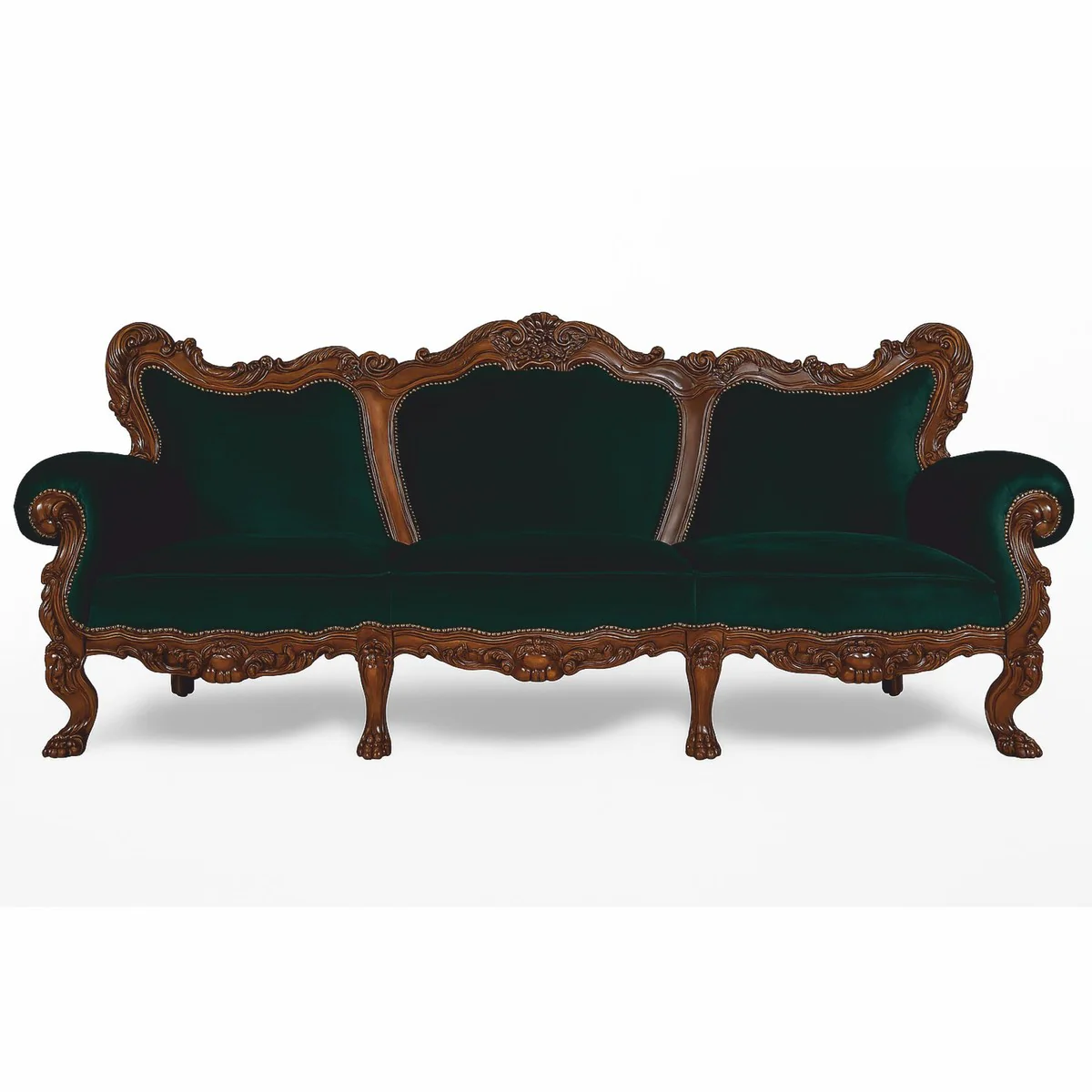 Luxury Baroque Velvet Sofa Dark Green / Brown 227 cm - Baroque Furniture